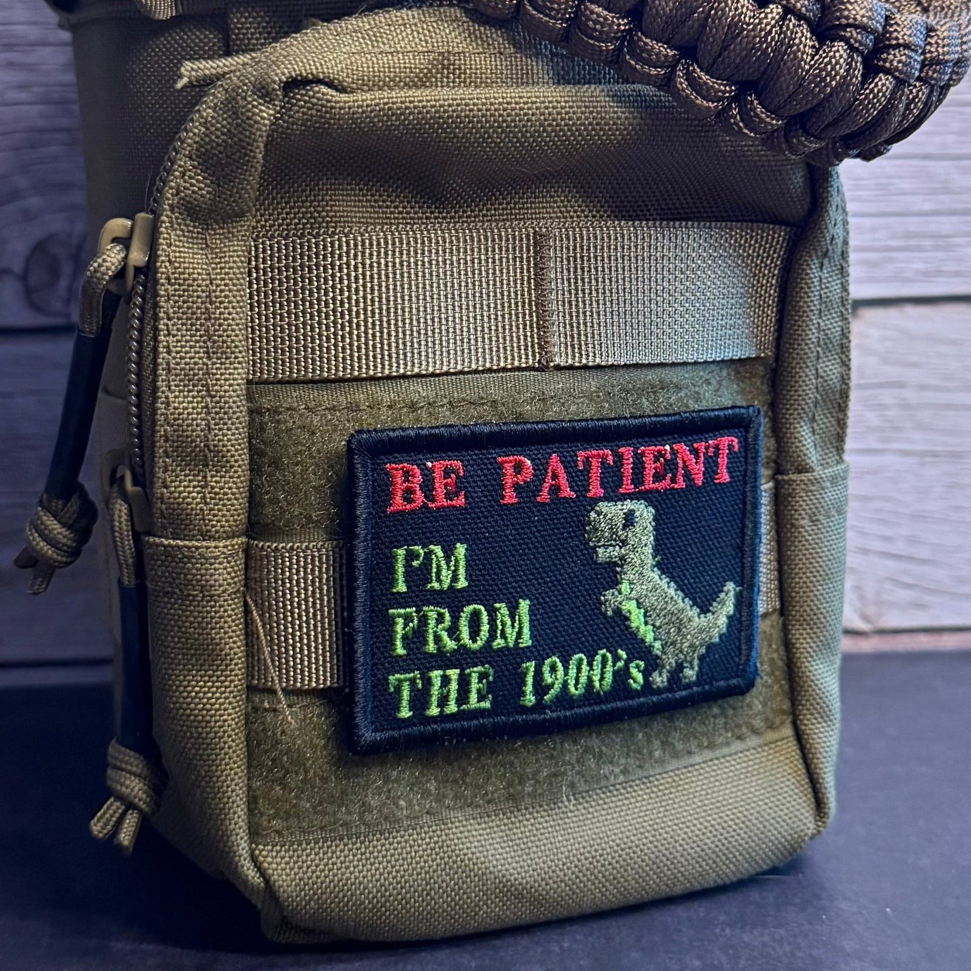 Be Patient I'm From The 1900's Funny Morale Patch, 2x3" | Made in USA | VELCRO® Brand Hook Backing - LoneStar Adhesive