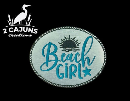 Beach Girl Acrylic Hat Patch - Copper or Stainless - LoneStar Adhesive