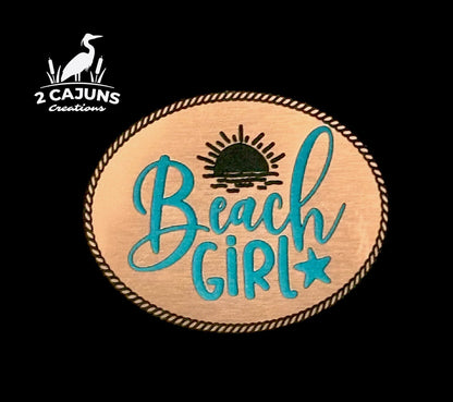 Beach Girl Acrylic Hat Patch - Copper or Stainless - LoneStar Adhesive