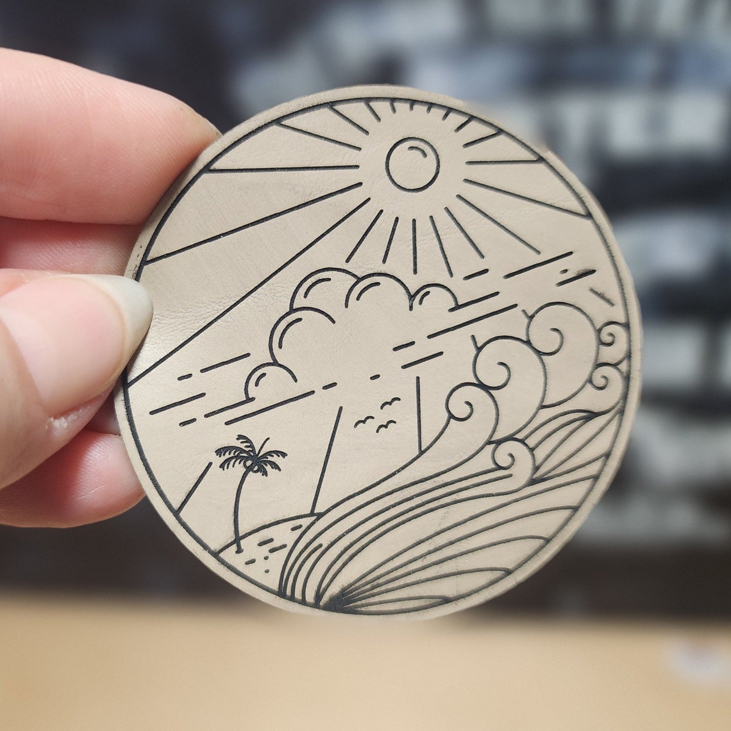 Beach Waves and Sunshine (Cream Sand) Vibes Engraved Leatherette Hat Patch - MR01 - LoneStar Adhesive