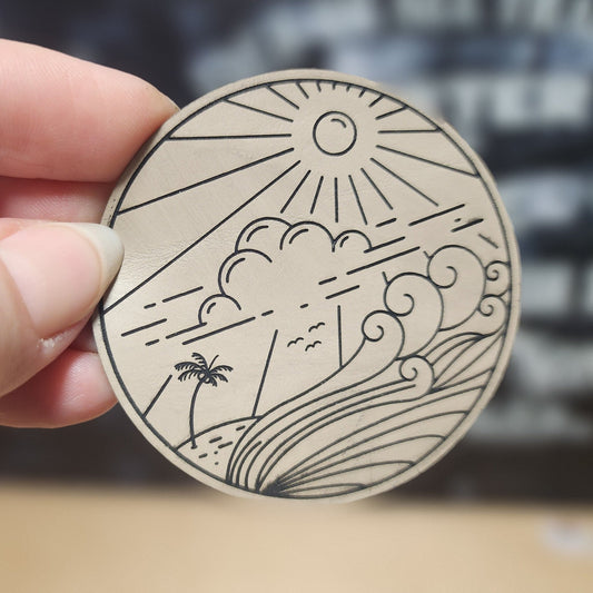 Beach Waves and Sunshine (Cream Sand) Vibes Engraved Leatherette Hat Patch - MR01 - LoneStar Adhesive