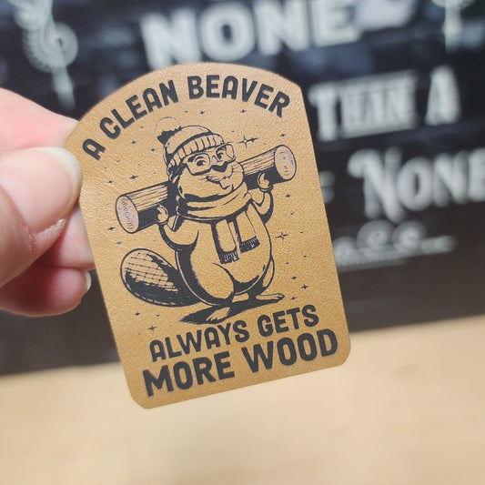 Beaver Humor: Wood Jokes Engraved Leatherette Hat Patch - MR01 - LoneStar Adhesive