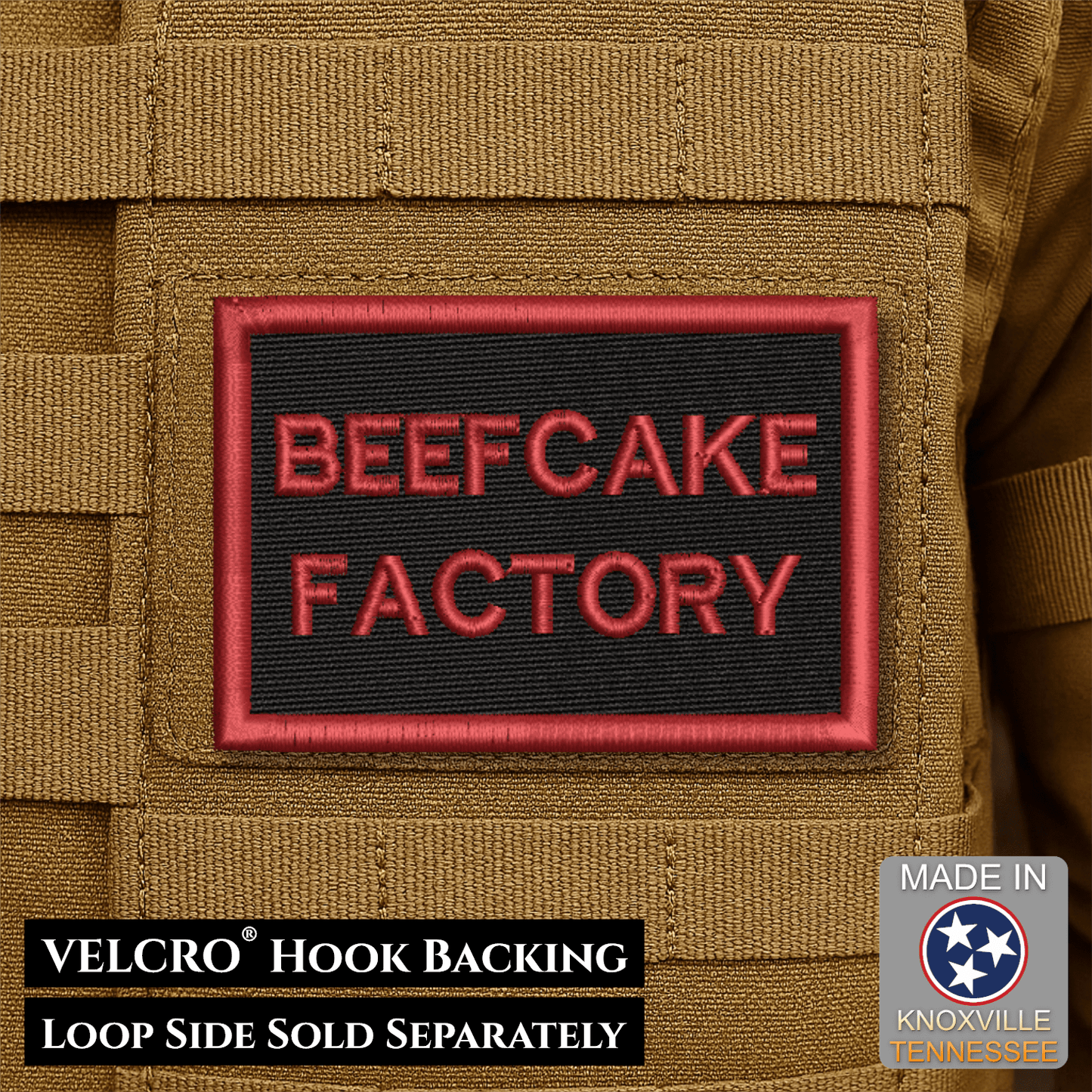 Beefcake Factory Funny Morale Patch | Made in USA | VELCRO® Brand Hook Backing - LoneStar Adhesive