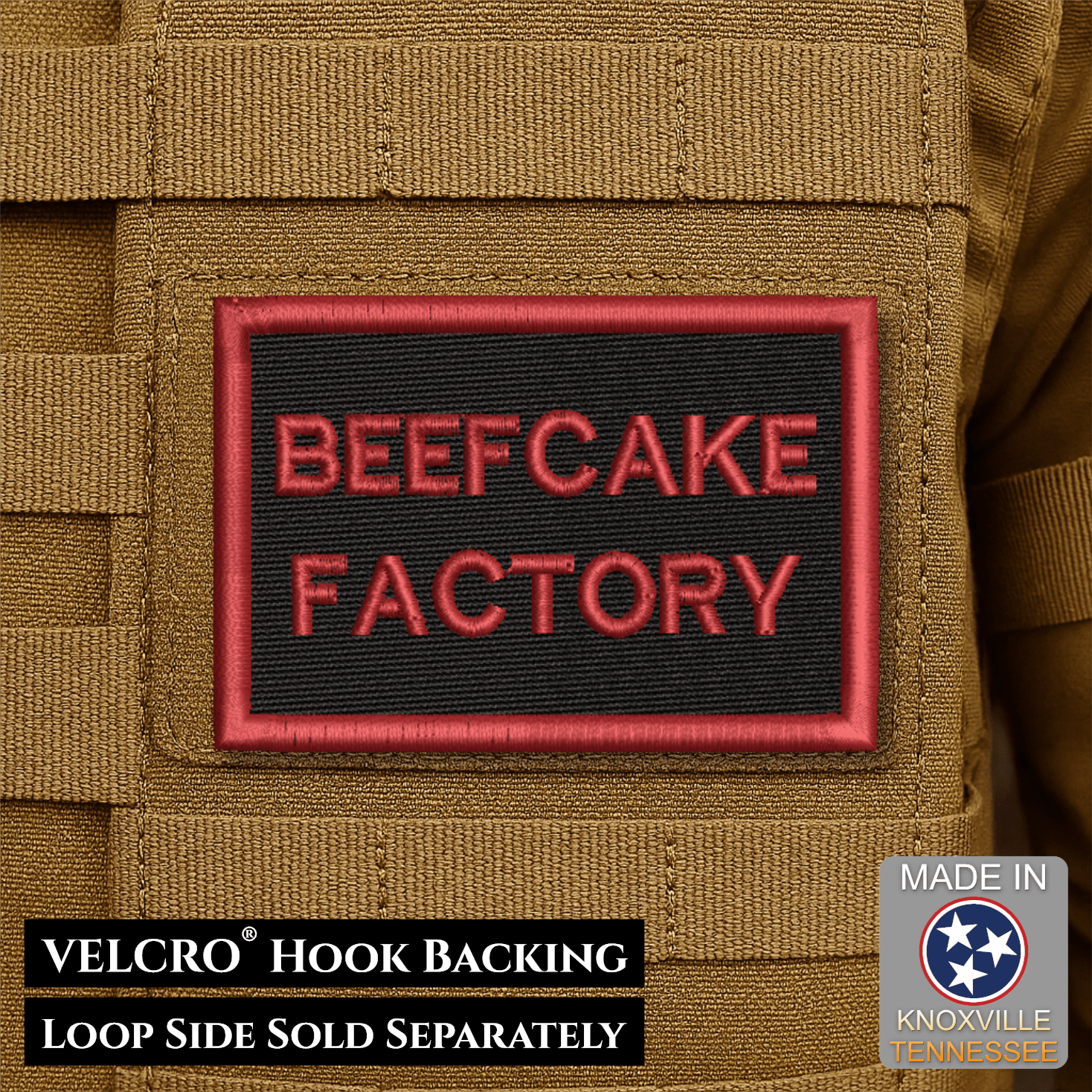 Beefcake Factory Funny Morale Patch | Made in USA | VELCRO® Brand Hook Backing - LoneStar Adhesive