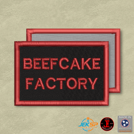 Beefcake Factory Funny Morale Patch | Made in USA | VELCRO® Brand Hook Backing - LoneStar Adhesive