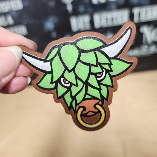 Beer Hops Bull UV Printed Leatherette Hat Patch - MR01 - LoneStar Adhesive