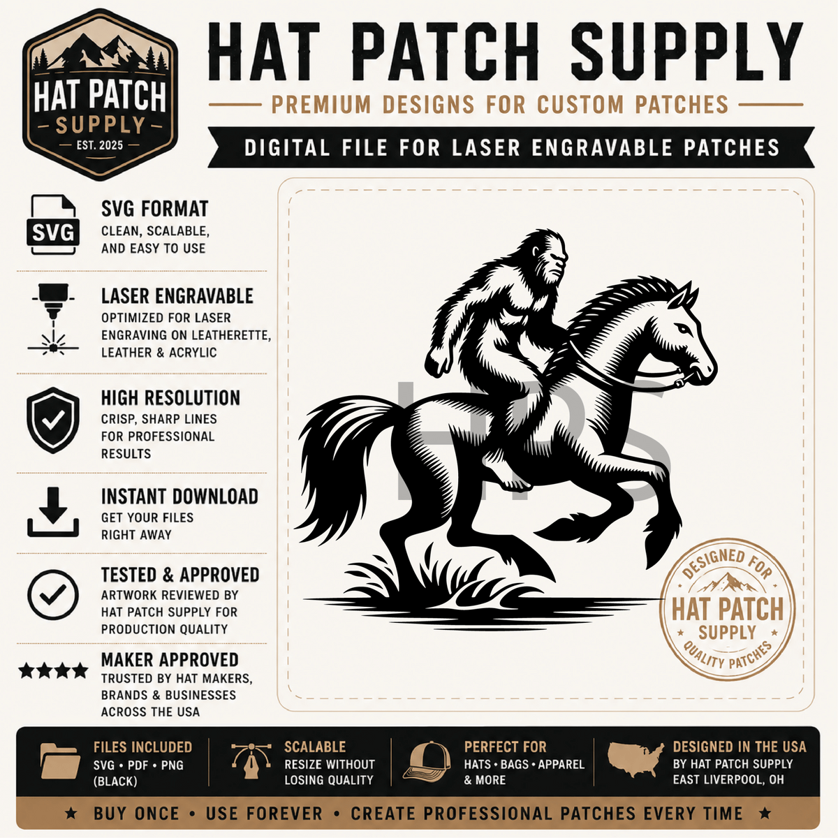 Bigfoot Hat Patch SVG Bundle – 17 Laser Ready Sasquatch Designs | Funny Bigfoot SVG Digital Download - LoneStar Adhesive