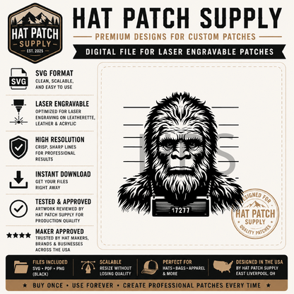 Bigfoot Hat Patch SVG Bundle – 17 Laser Ready Sasquatch Designs | Funny Bigfoot SVG Digital Download - LoneStar Adhesive