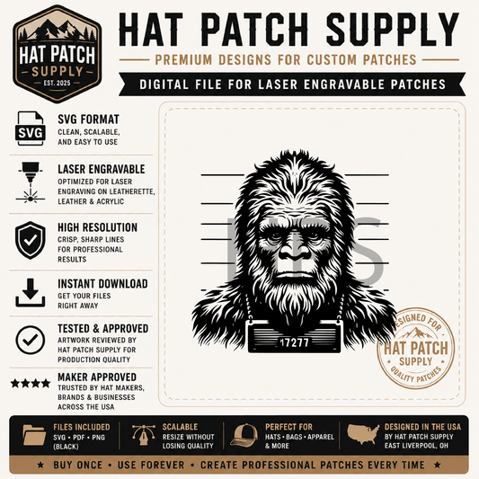 Bigfoot Hat Patch SVG Bundle – 17 Laser Ready Sasquatch Designs | Funny Bigfoot SVG Digital Download - LoneStar Adhesive