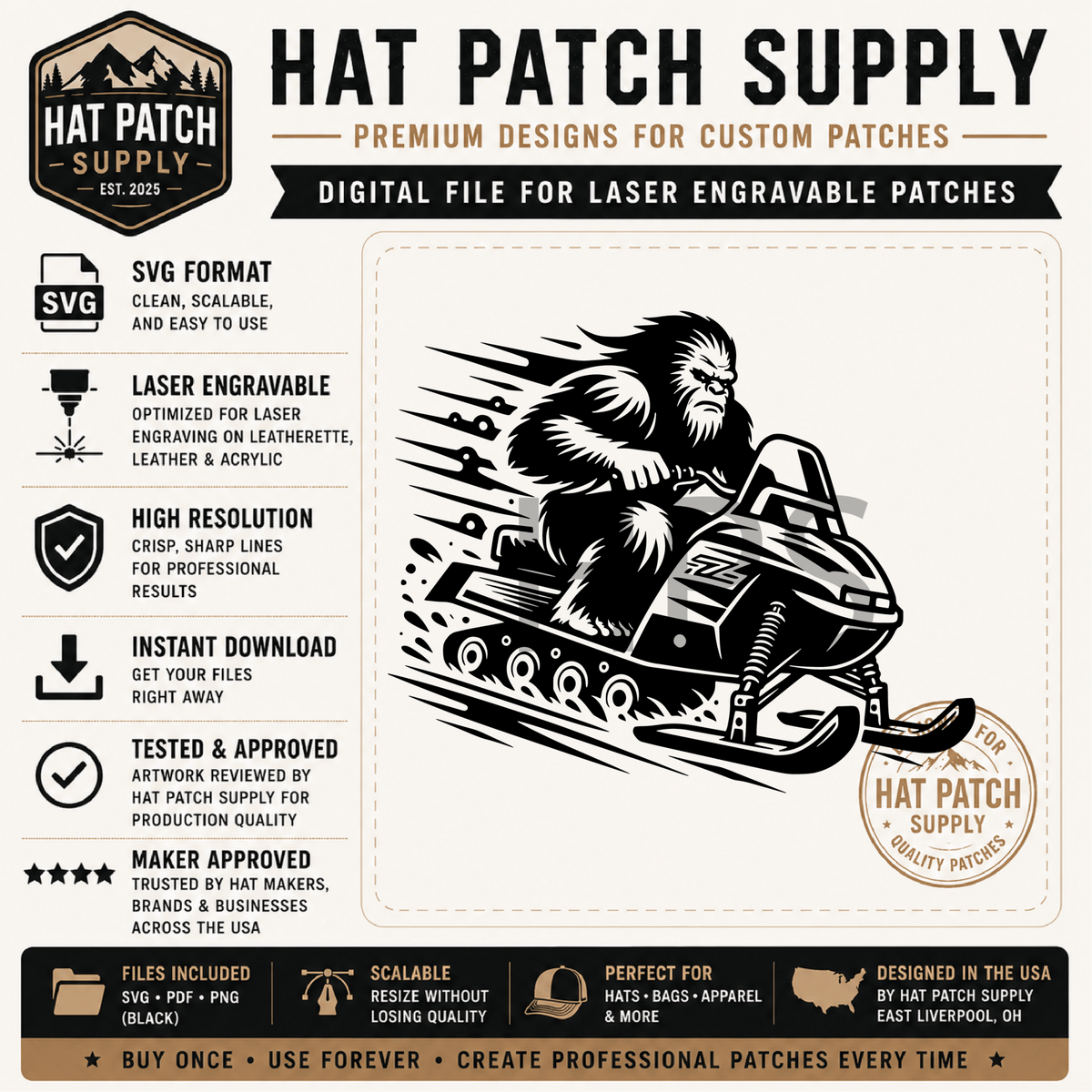 Bigfoot Hat Patch SVG Bundle – 17 Laser Ready Sasquatch Designs | Funny Bigfoot SVG Digital Download - LoneStar Adhesive