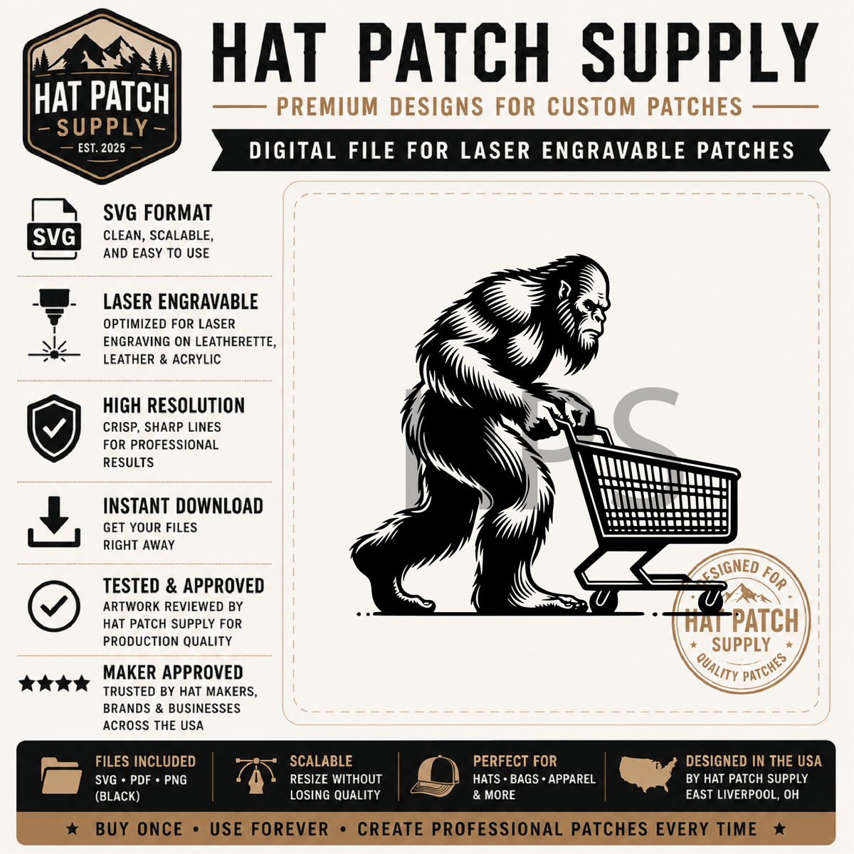Bigfoot Hat Patch SVG Bundle – 17 Laser Ready Sasquatch Designs | Funny Bigfoot SVG Digital Download - LoneStar Adhesive