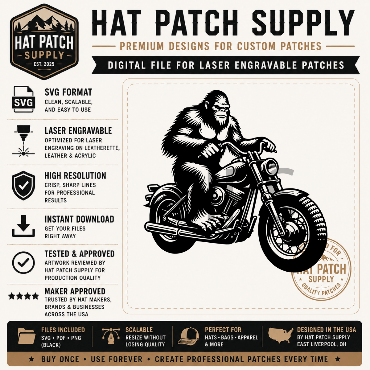 Bigfoot Hat Patch SVG Bundle – 17 Laser Ready Sasquatch Designs | Funny Bigfoot SVG Digital Download - LoneStar Adhesive