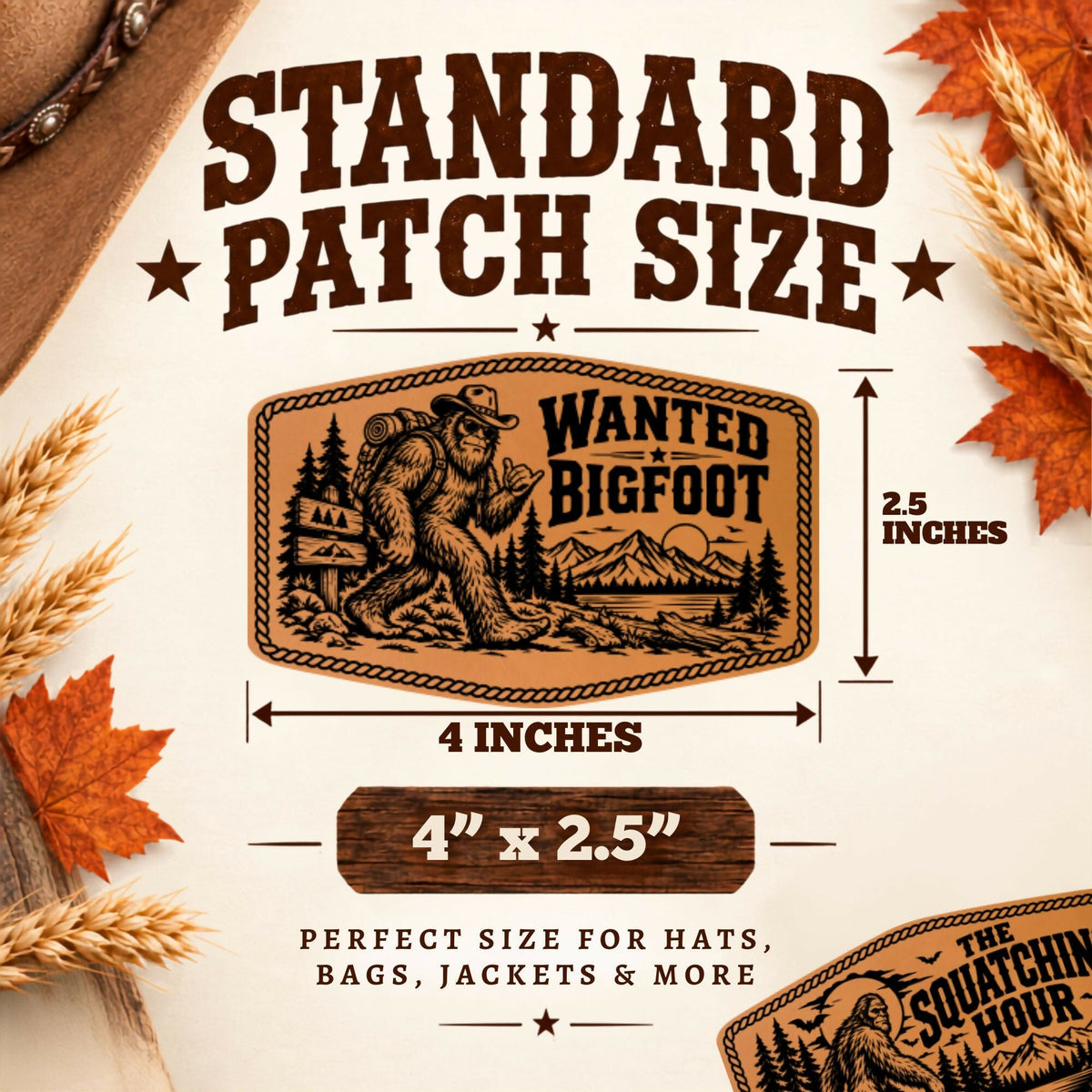 Bigfoot Hat Patch SVG Bundle | 8 Sasquatch Fall Halloween Laser Engraving Designs | Western Leatherette Patch Files | Patch & Burn - #LoneStar Adhesive#