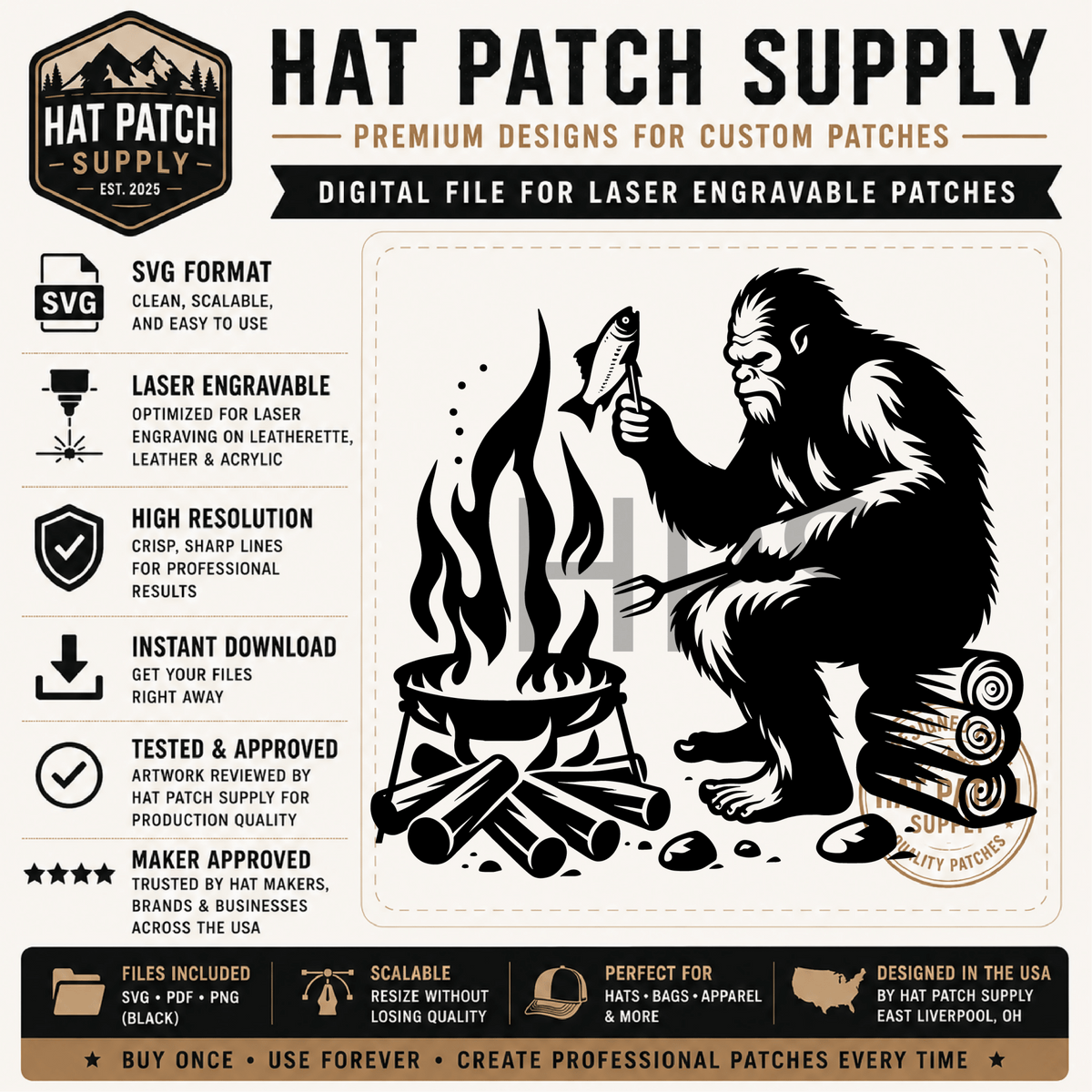 Bigfoot SVG Bundle Set 2 – Laser Ready Sasquatch Hat Patch Designs | Cowboys, Camping, Cooking & More - LoneStar Adhesive