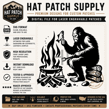 Bigfoot SVG Bundle Set 2 – Laser Ready Sasquatch Hat Patch Designs | Cowboys, Camping, Cooking & More - LoneStar Adhesive