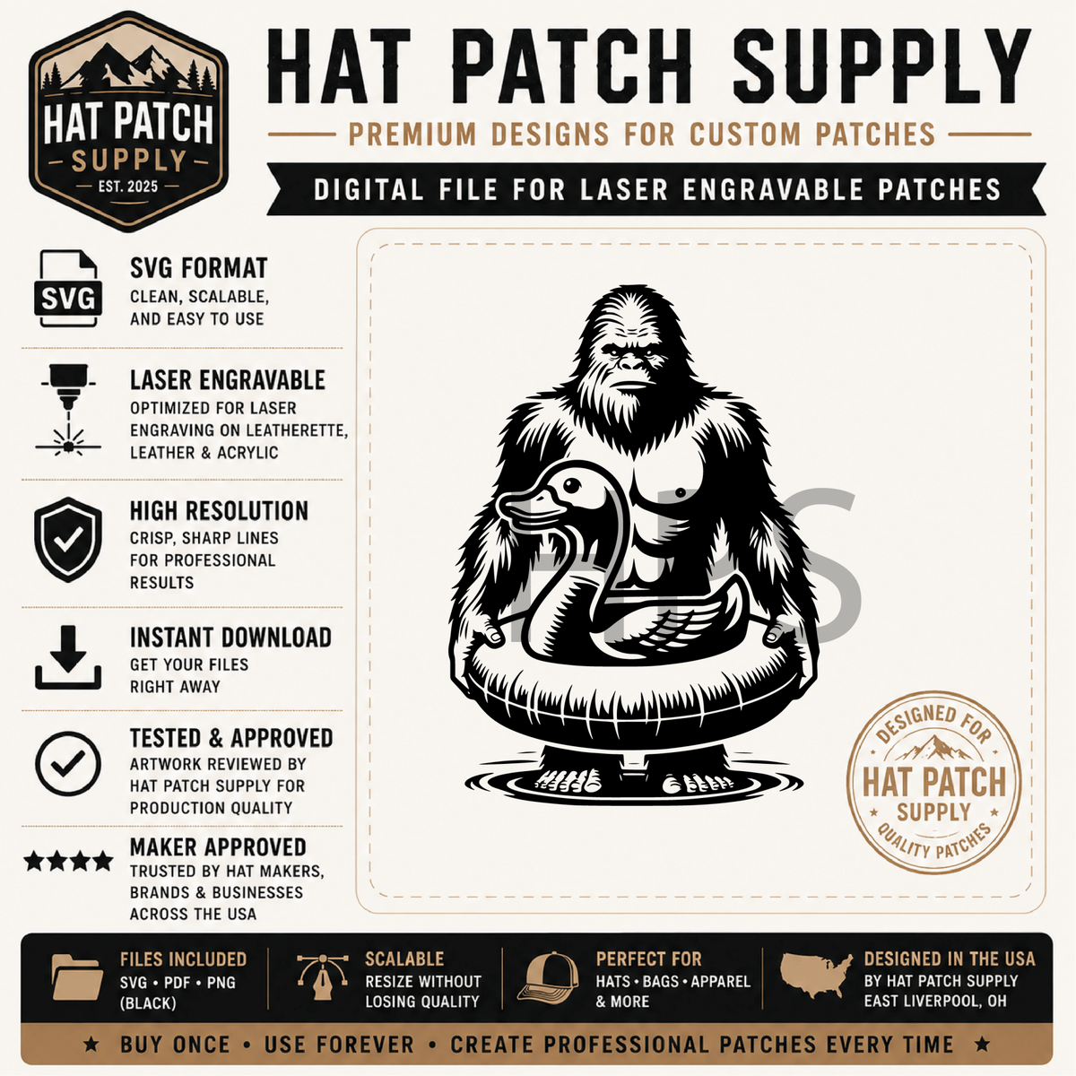 Bigfoot SVG Bundle Set 2 – Laser Ready Sasquatch Hat Patch Designs | Cowboys, Camping, Cooking & More - LoneStar Adhesive