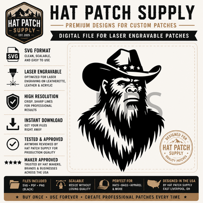 Bigfoot SVG Bundle Set 2 – Laser Ready Sasquatch Hat Patch Designs | Cowboys, Camping, Cooking & More - LoneStar Adhesive