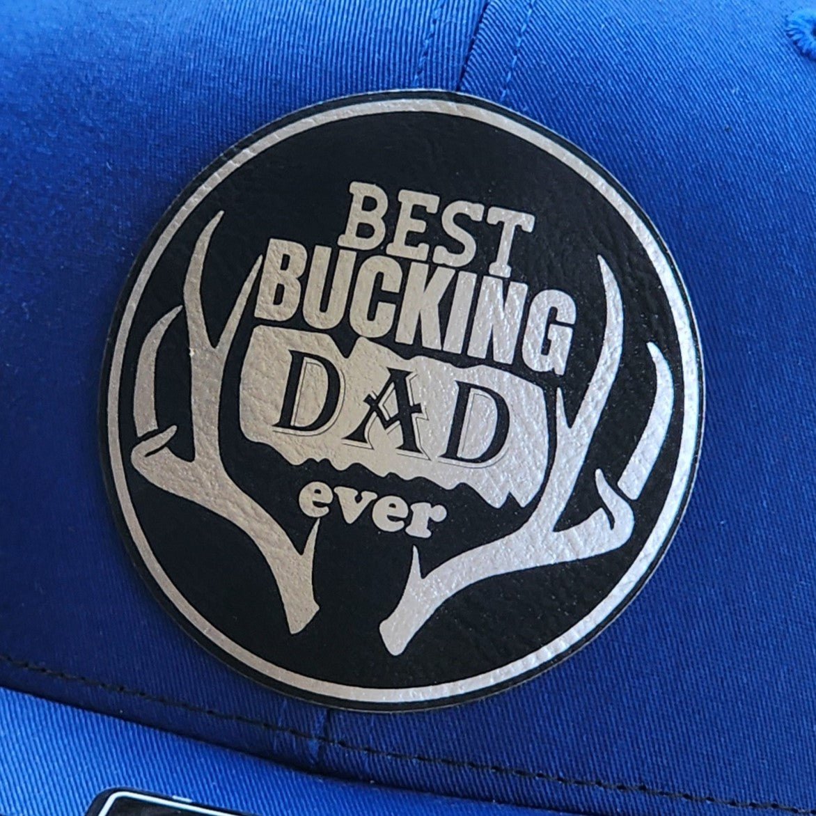 Black Best Bucking Dad Ever Engraved Leatherette Hat Patch - MR01 - LoneStar Adhesive