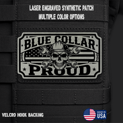 Blue Collar Proud Funny Morale Patch | Made in USA | VELCRO® Brand Hook Backing - LoneStar Adhesive