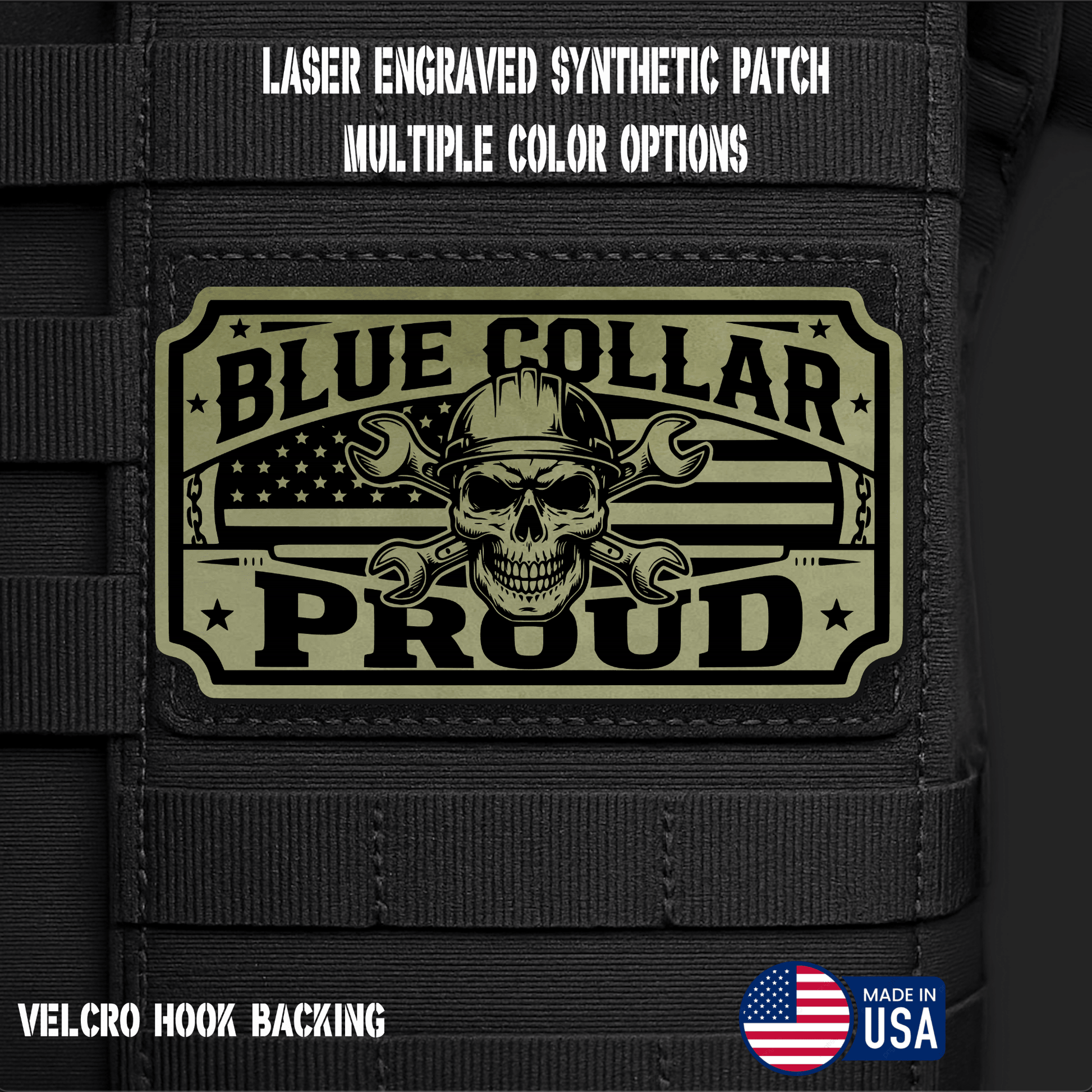 Blue Collar Proud Funny Morale Patch | Made in USA | VELCRO® Brand Hook Backing - LoneStar Adhesive