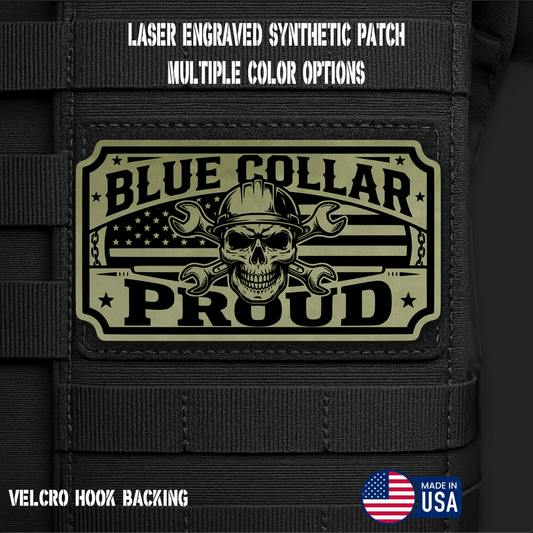 Blue Collar Proud Funny Morale Patch | Made in USA | VELCRO® Brand Hook Backing - LoneStar Adhesive