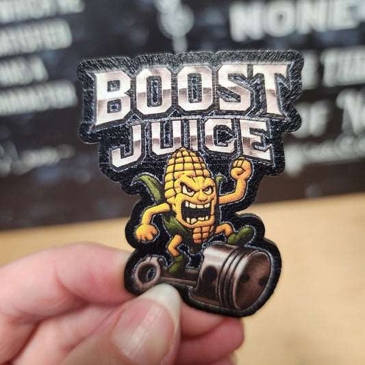 Boost Juice Corn Car Racing UV Printed Leatherette Hat Patch - MR01 - LoneStar Adhesive