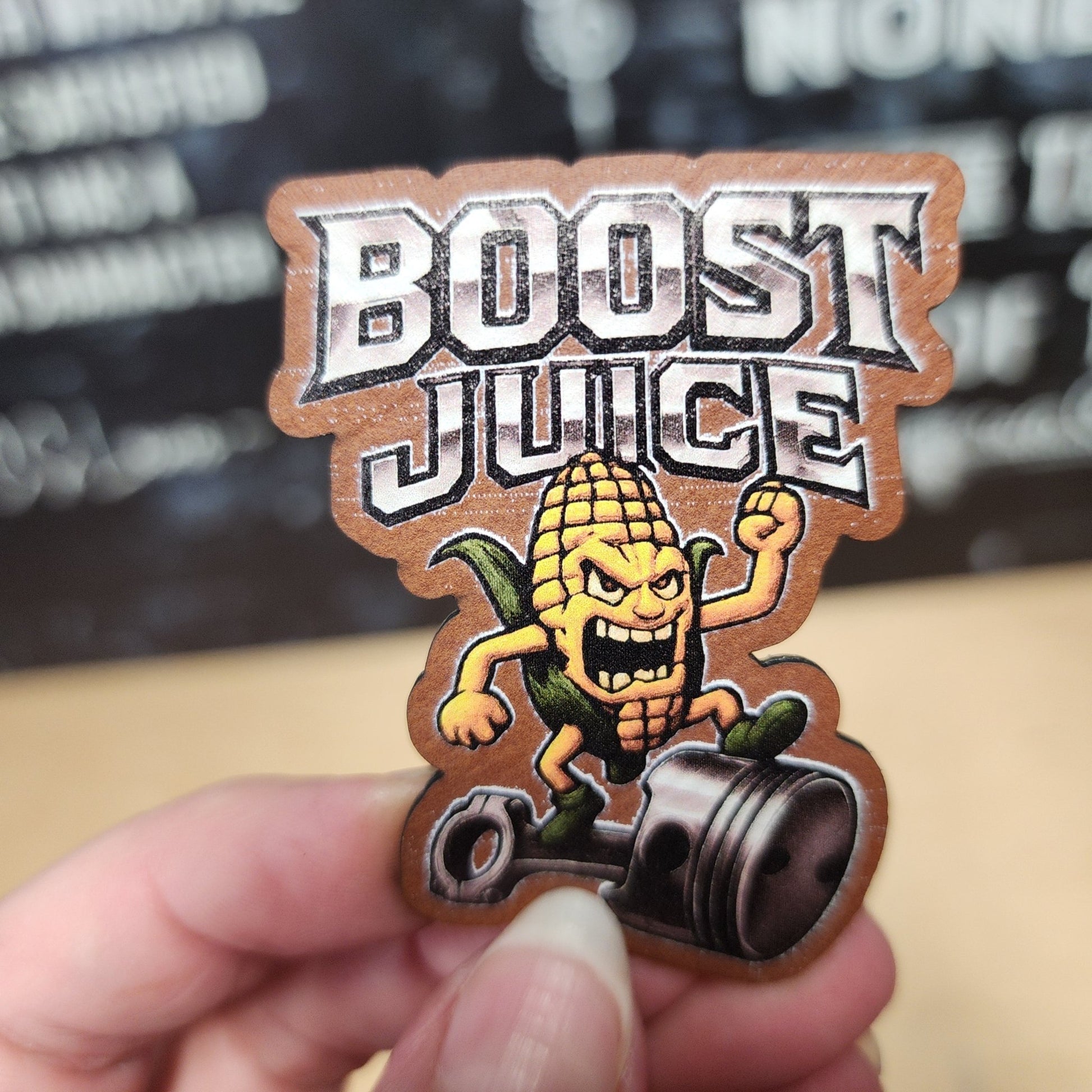 Boost Juice (Rawhide) UV Printed Leatherette Hat Patch - MR01 - LoneStar Adhesive