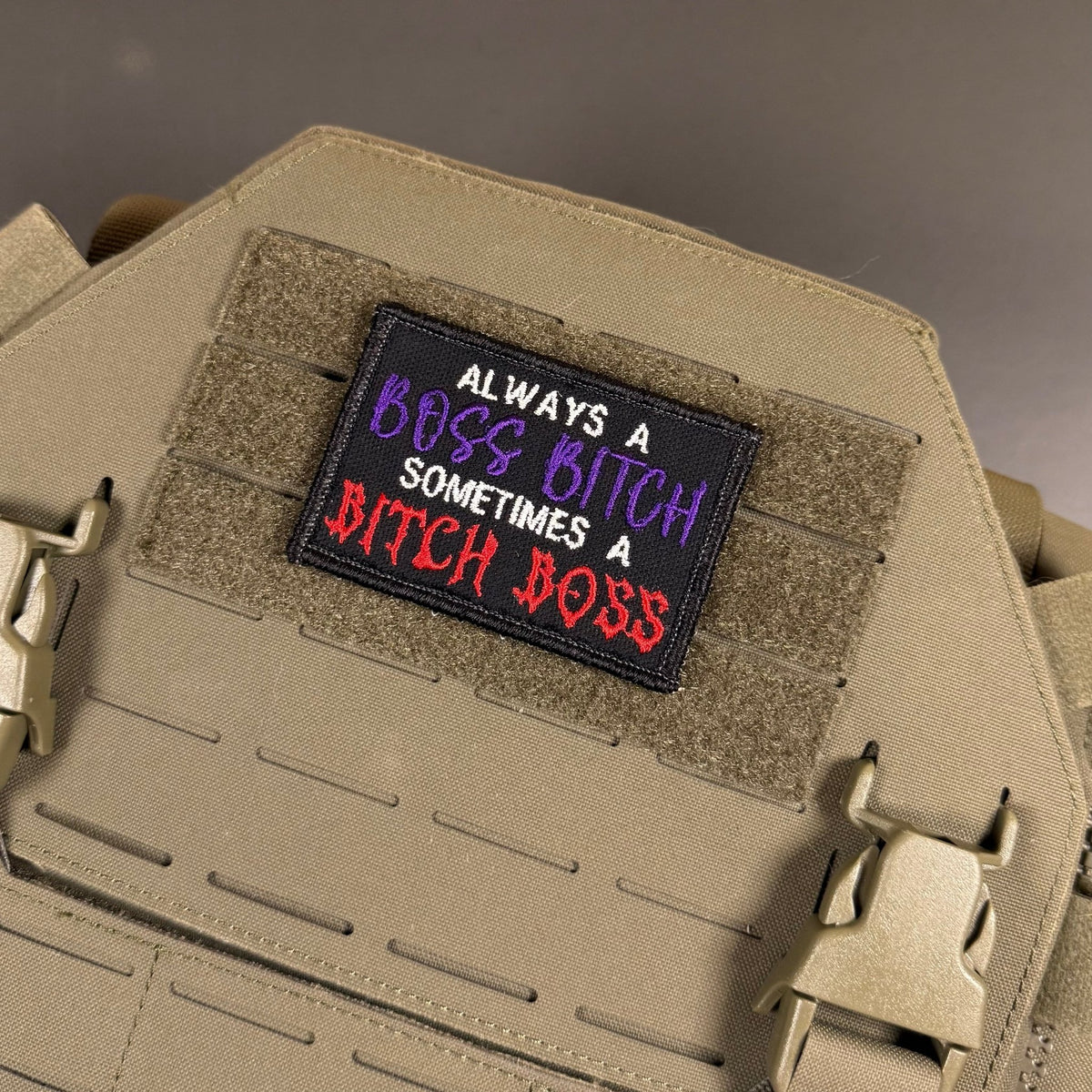 Boss B*tch, B*tch Boss Funny Morale Patch, 2x3" | Made in USA | VELCRO® Brand Hook Backing - LoneStar Adhesive