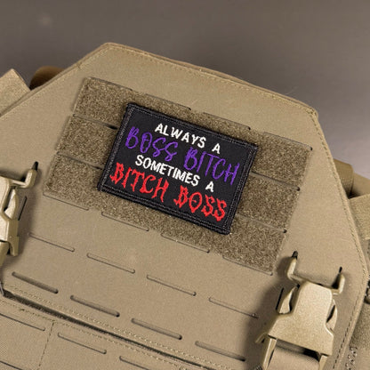 Boss B*tch, B*tch Boss Funny Morale Patch, 2x3" | Made in USA | VELCRO® Brand Hook Backing - LoneStar Adhesive