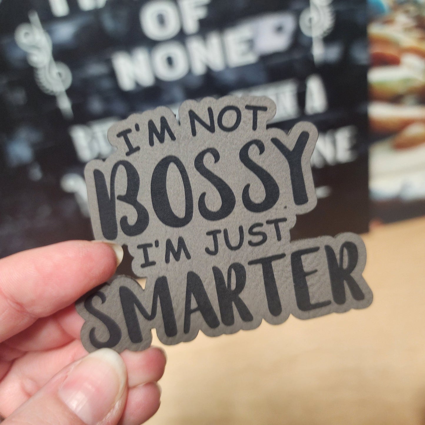 Bossy but Smarter Engraved Leatherette Hat Patch - MR01 - LoneStar Adhesive