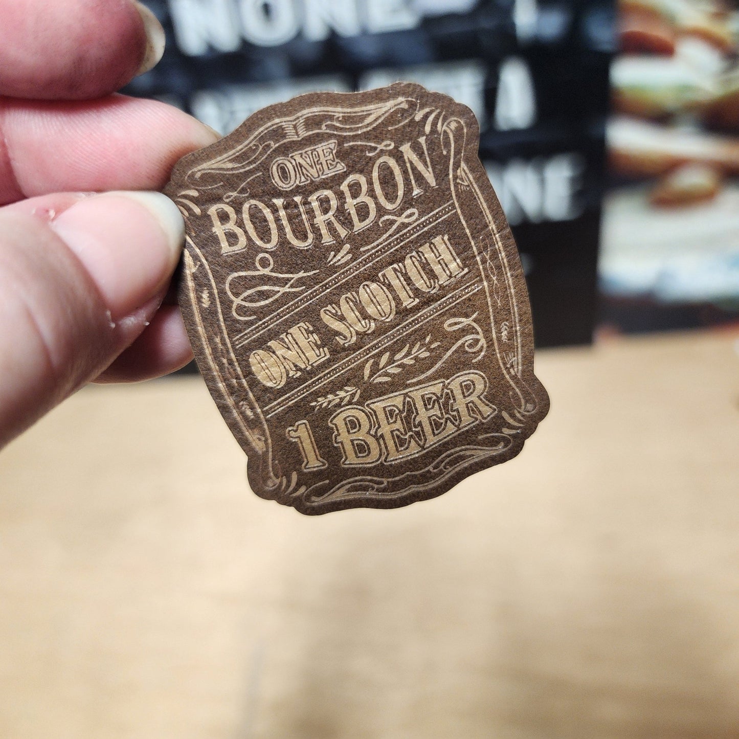 Bourbon, Scotch, and Beer (Rustic Gold) Engraved Leatherette Hat Patch - MR01 - LoneStar Adhesive