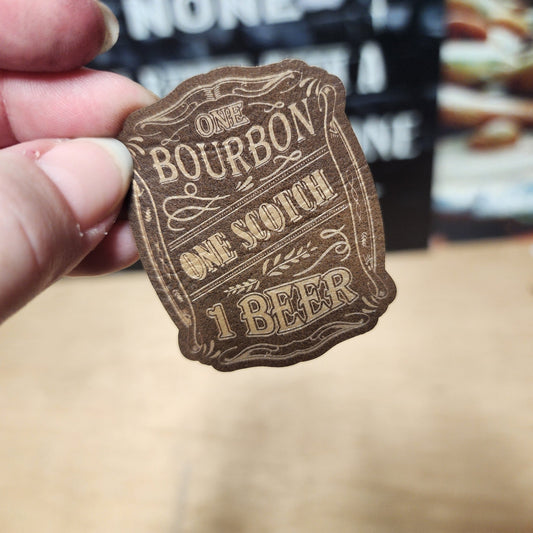 Bourbon, Scotch, and Beer (Rustic Gold) Engraved Leatherette Hat Patch - MR01 - LoneStar Adhesive
