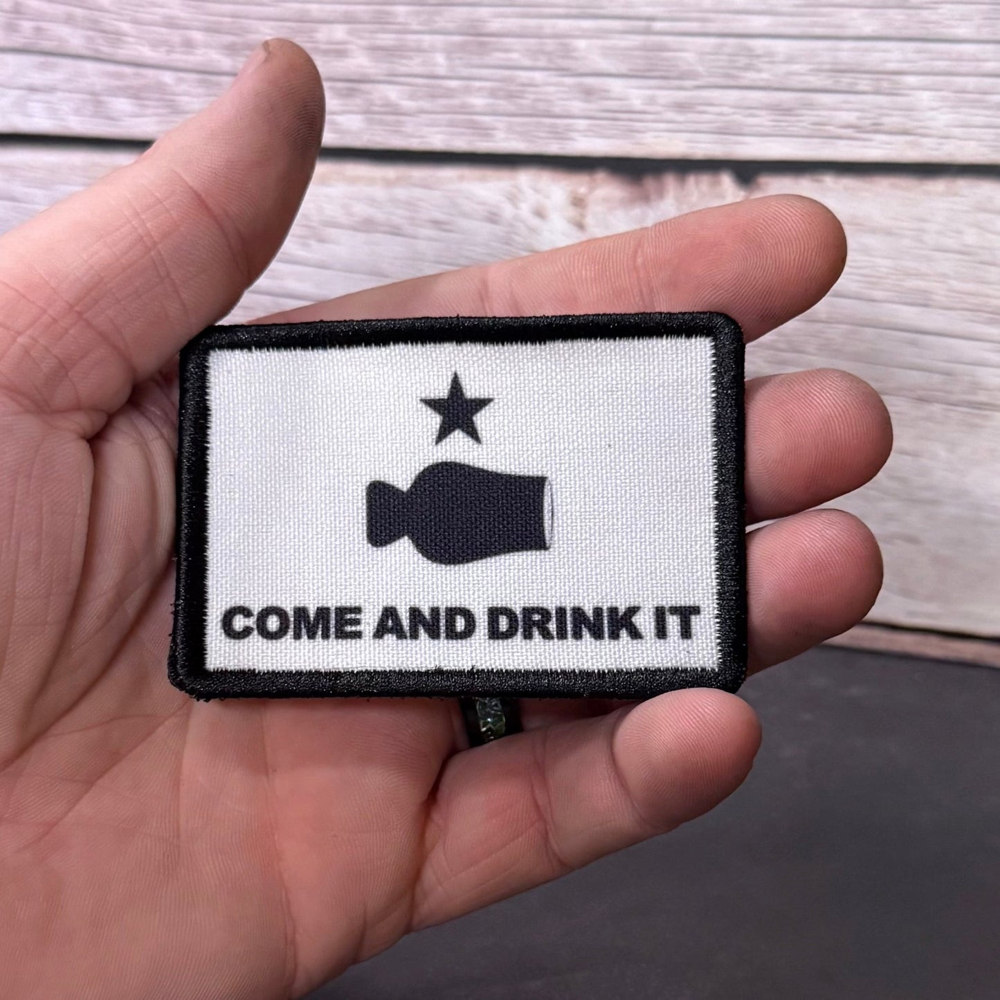 Bourbon Whiskey Come and Drink It Funny Morale Patch | Made in USA | VELCRO® Brand Hook Backing - LoneStar Adhesive