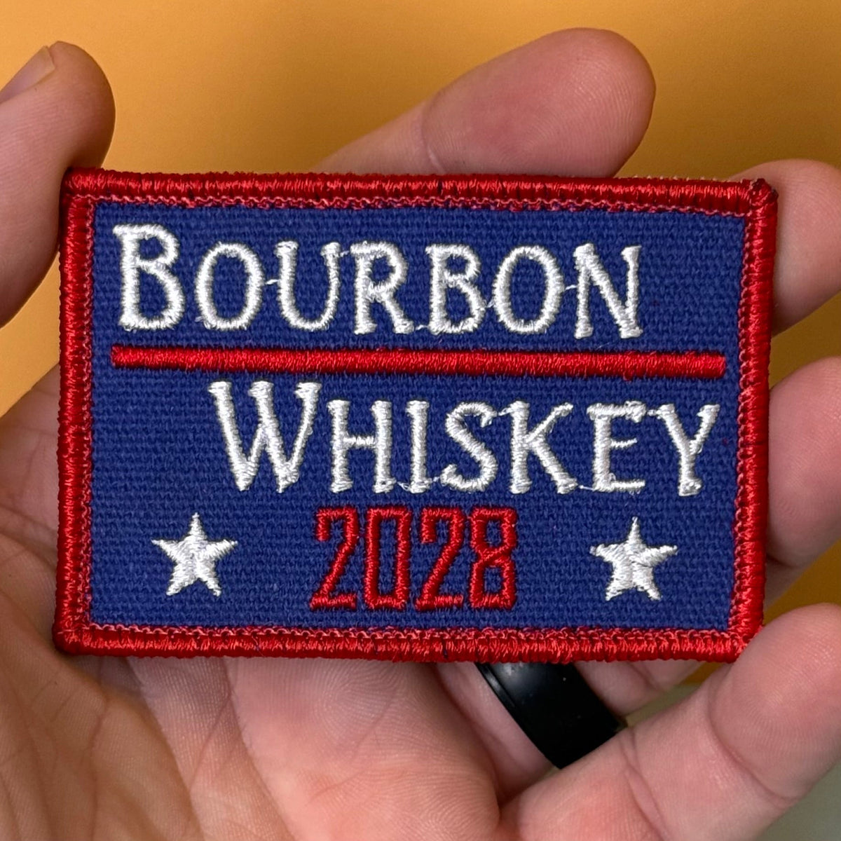 Bourbon & Whiskey for President 2028 Funny Morale Patch, 2x3" | Made in USA | VELCRO® Brand Hook Backing - #LoneStar Adhesive#
