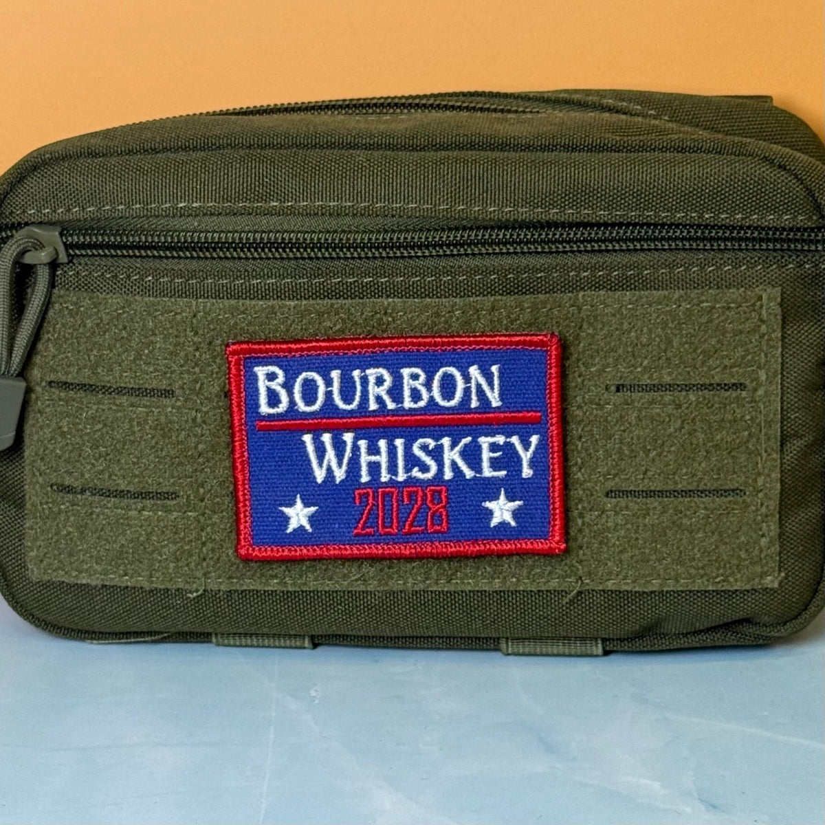 Bourbon & Whiskey for President 2028 Funny Morale Patch, 2x3" | Made in USA | VELCRO® Brand Hook Backing - #LoneStar Adhesive#