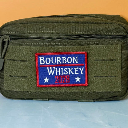 Bourbon & Whiskey for President 2028 Funny Morale Patch, 2x3" | Made in USA | VELCRO® Brand Hook Backing - #LoneStar Adhesive#