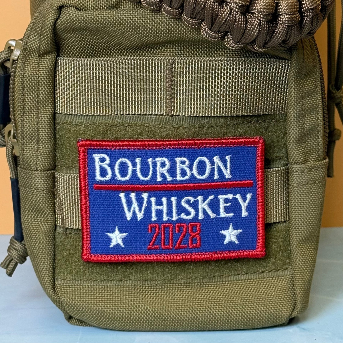 Bourbon & Whiskey for President 2028 Funny Morale Patch, 2x3" | Made in USA | VELCRO® Brand Hook Backing - #LoneStar Adhesive#