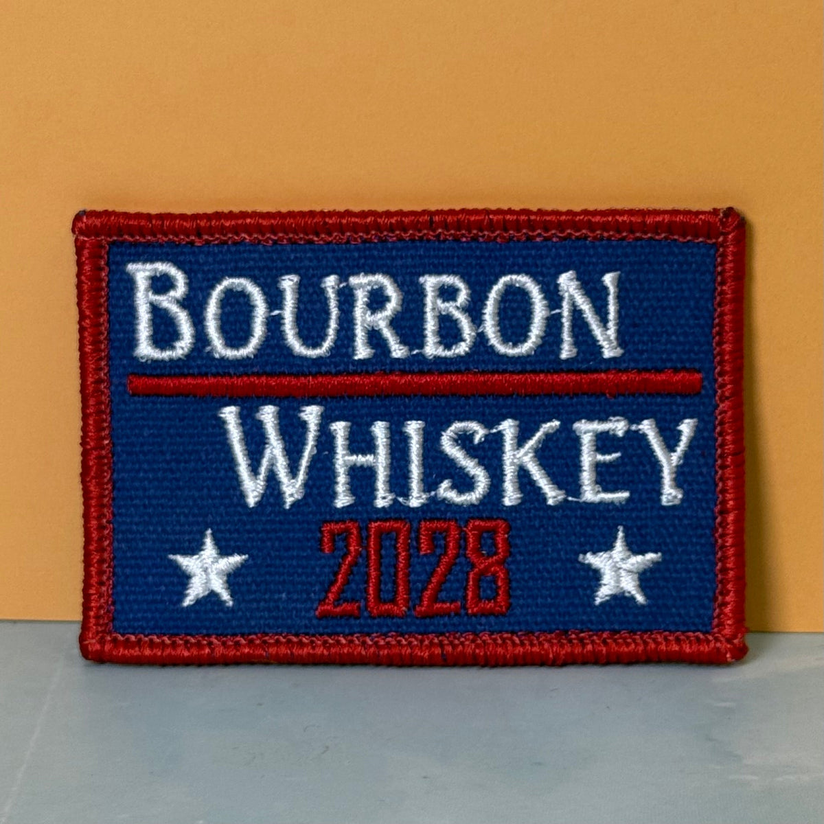 Bourbon & Whiskey for President 2028 Funny Morale Patch, 2x3" | Made in USA | VELCRO® Brand Hook Backing - #LoneStar Adhesive#