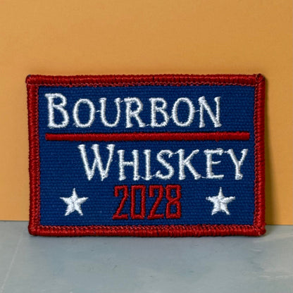 Bourbon & Whiskey for President 2028 Funny Morale Patch, 2x3" | Made in USA | VELCRO® Brand Hook Backing - #LoneStar Adhesive#