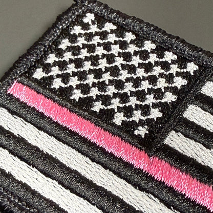 Breast Cancer Awareness Thin Pink Line American Flag Patch, 2x3.5" | Made in USA | VELCRO® Brand Hook Backing - LoneStar Adhesive