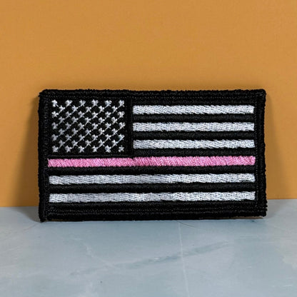 Breast Cancer Awareness Thin Pink Line American Flag Patch, 2x3.5" | Made in USA | VELCRO® Brand Hook Backing - LoneStar Adhesive