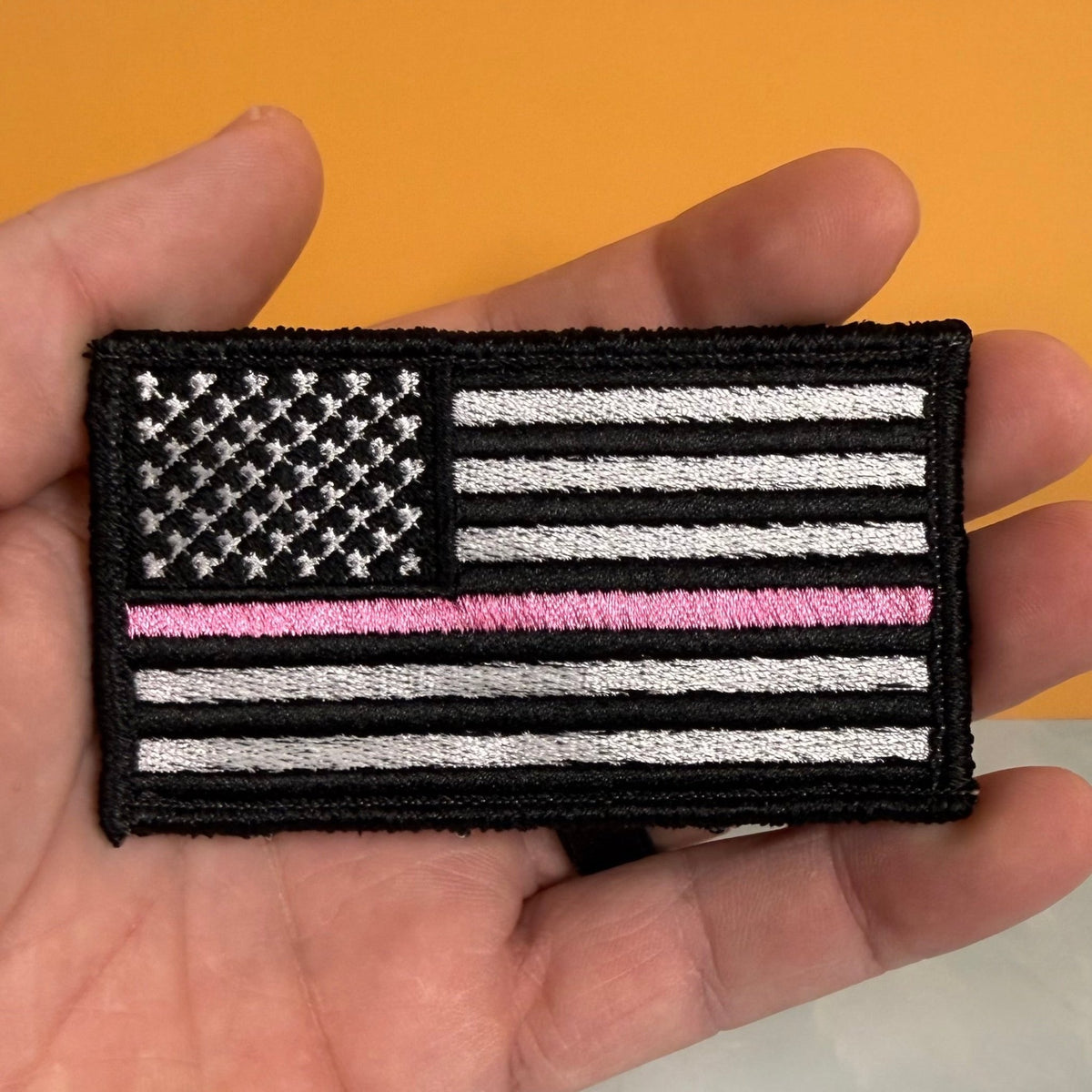 Breast Cancer Awareness Thin Pink Line American Flag Patch, 2x3.5" | Made in USA | VELCRO® Brand Hook Backing - LoneStar Adhesive