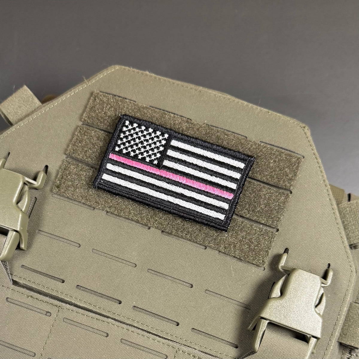 Breast Cancer Awareness Thin Pink Line American Flag Patch, 2x3.5" | Made in USA | VELCRO® Brand Hook Backing - LoneStar Adhesive