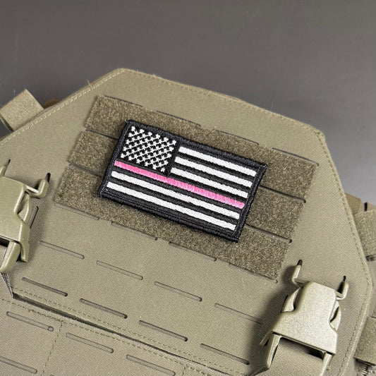 Breast Cancer Awareness Thin Pink Line American Flag Patch, 2x3.5" | Made in USA | VELCRO® Brand Hook Backing - LoneStar Adhesive
