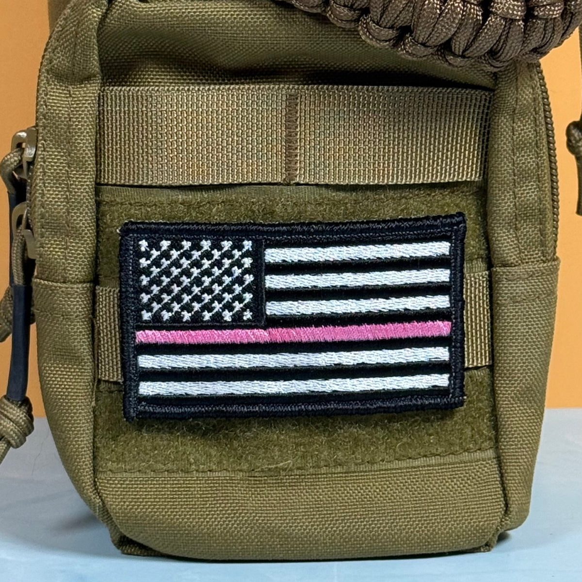 Breast Cancer Awareness Thin Pink Line American Flag Patch, 2x3.5" | Made in USA | VELCRO® Brand Hook Backing - LoneStar Adhesive