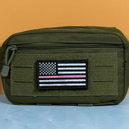 Breast Cancer Awareness Thin Pink Line American Flag Patch, 2x3.5" | Made in USA | VELCRO® Brand Hook Backing - LoneStar Adhesive