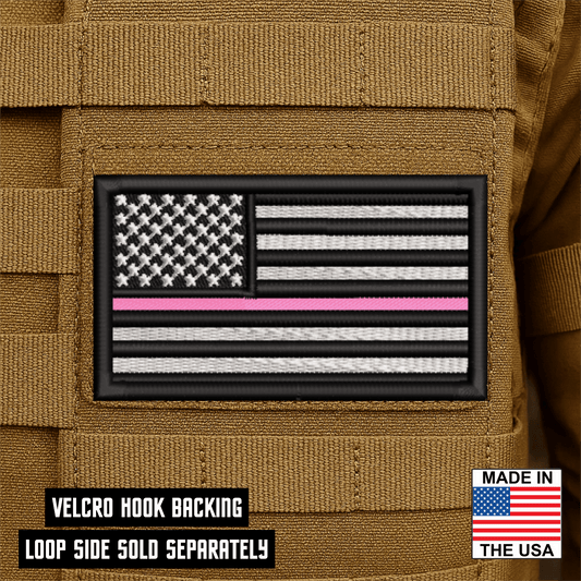 Breast Cancer Awareness Thin Pink Line American Flag VELCRO® Patch | Made in USA - LoneStar Adhesive