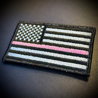 Breast Cancer Awareness Thin Pink Line Embroidered Flag Patch, 2x3.5" | VELCRO® Brand Hook Backing - #LoneStar Adhesive#