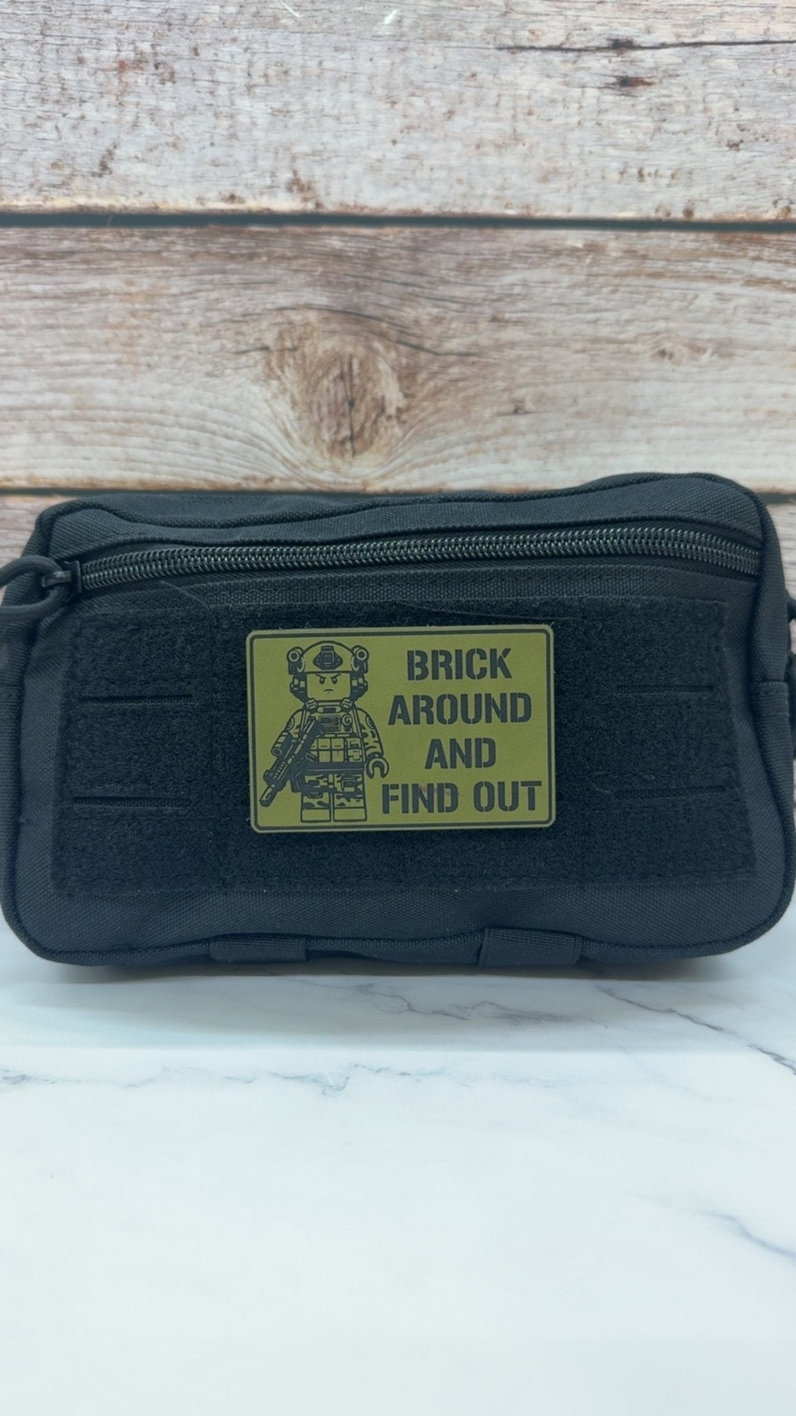 Brick Around Find Out Funny Morale Patch | Made in USA | VELCRO® Brand Hook Backing - LoneStar Adhesive