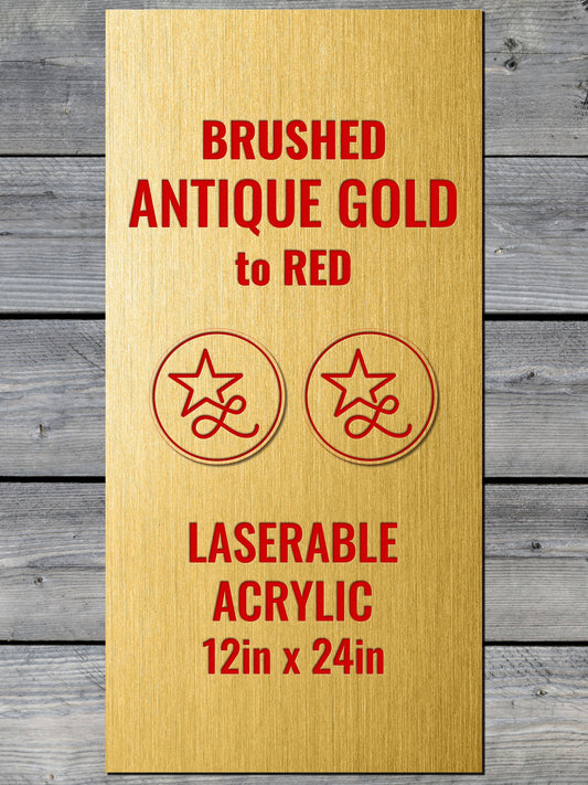 Brushed Antique Gold / Red Laserable Acrylic Panels w/ Adhesive (12x24) - #LoneStar Adhesive#